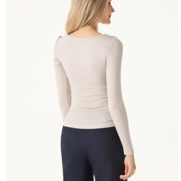 OGL Tencel-Wool Gathered Long Sleeve Brami Top in Heathery Fog Ivory XL - NEW - Picture 4 of 12